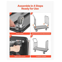Luggage Cart 750 LBS Load Capacity Deluxe Platform Truck with Removable Front Frame Valet Cart with Grey Carpeted Deck and 6-inch Rubber Wheels