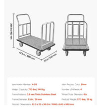 Luggage Cart 750 LBS Load Capacity Deluxe Platform Truck with Removable Front Frame Valet Cart with Grey Carpeted Deck and 6-inch Rubber Wheels