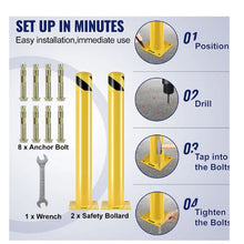 Safety Bollard 36 Inch Height Bollard Post 4.5 Inch Diameter Steel Pipe Safety Bollard Post Yellow Steel Bollard with 8 Anchor Bolts