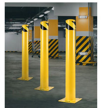 Safety Bollard 2"x4.5" Safety Barrier Bollard 4-1/2" OD 42" Height Yellow Powder Coat Pipe Steel Safety Barrier with 4 Free Anchor Bolts