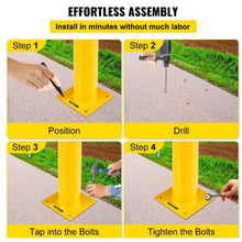 Safety Bollard 48 Inch Height Bollard Post 5.5 Inch Diameter Steel Pipe Safety Bollard Post Yellow Steel Bollard Steel Safety Bollard with 8 Anchor Bolts