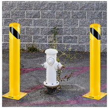 Safety Bollard 48 Inch Height Bollard Post 5.5 Inch Diameter Steel Pipe Safety Bollard Post Yellow Steel Bollard Steel Safety Bollard with 8 Anchor Bolts
