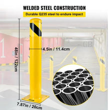Safety Bollard 48 Inch Height Bollard Post 4.5 Inch Diameter Steel Pipe Safety Bollard Post Yellow Steel Bollard  Steel Safety Bollard with 8 Anchor Bolts