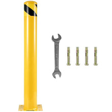 Safety Bollard 48 Inch Height Bollard Post 4.5 Inch Diameter Steel Pipe Safety Bollard Post Yellow Steel Bollard  Steel Safety Bollard with 8 Anchor Bolts