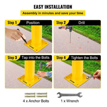 Safety Bollard 48"x4.5" Safety Barrier Bollard 4-1/2" OD 48" Height Yellow Powder Coat Pipe Steel Safety Barrier with 4 Free Anchor Bolts