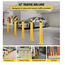 Safety Bollard 5-1/2" OD 42" Height Safety Barrier Bollard Yellow Powder Coat Pipe Steel Safety Barrier with 4 Free Anchor Bolts