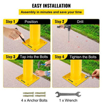 Safety Bollard 5-1/2" OD 42" Height Safety Barrier Bollard Yellow Powder Coat Pipe Steel Safety Barrier with 4 Free Anchor Bolts