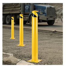 Safety Bollard 5-1/2" OD 42" Height Safety Barrier Bollard Yellow Powder Coat Pipe Steel Safety Barrier with 4 Free Anchor Bolts