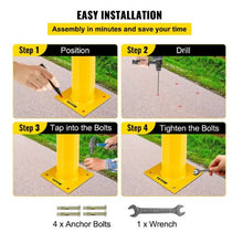 Safety Barrier Bollard 5-1/2" OD 48" Height Yellow Powder Coat Pipe Steel Safety Barrier with 4 Free Anchor Bolts