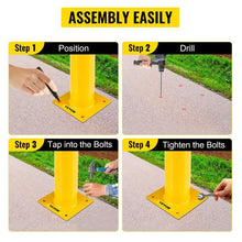 Safety Barrier Bollard 4-1/2" OD 24" Height Yellow Powder Coat Pipe Steel Safety Barrier with 4 Free Anchor Bolts