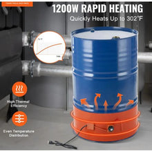 Metal Drum Heater 1200 Watt 10 inch Width Pail Heating Band for 55 Gallon Barrel 86-302℉ Adjustable Thermostat High Efficiency Silicone Grease Keg Heater