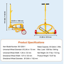 55 Gallon Drum Dolly 1200 lbs Load Capacity Barrel Dolly Cart Drum Caddy Round Dolly Steel Low Profile Heavy Duty Steel Frame with Adjustable Handle 3 Wheels