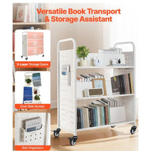 38.2 x 20.3 x 48.2 Inch Rolling Library Book Cart, 330 lbs Capacity, Double-Sided W-Shaped Shelve White