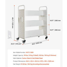 38.2 x 20.3 x 48.2 Inch Rolling Library Book Cart, 330 lbs Capacity, Double-Sided W-Shaped Shelve White