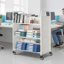 38.2 x 20.3 x 48.2 Inch Rolling Library Book Cart, 330 lbs Capacity, Double-Sided W-Shaped Shelve White
