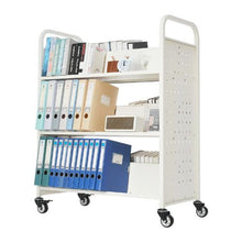 38.2 x 20.3 x 48.2 Inch Rolling Library Book Cart, 330 lbs Capacity, Double-Sided W-Shaped Shelve White