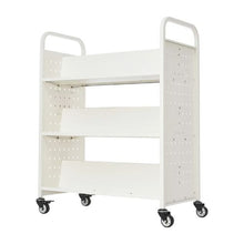 38.2 x 20.3 x 48.2 Inch Rolling Library Book Cart, 330 lbs Capacity, Double-Sided W-Shaped Shelve White