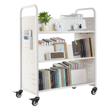 38.2 x 20.3 x 48.2 Inch Rolling Library Book Cart, 330 lbs Capacity, Double-Sided W-Shaped Shelve White