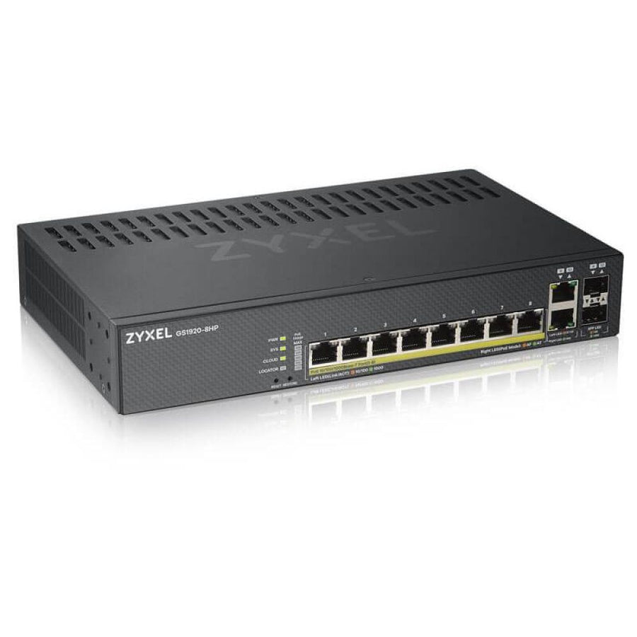 GS1920-8HPV2 Zyxel 8-Port Gigabit Ethernet PoE+ Hybrid Cloud Smart Managed Switch