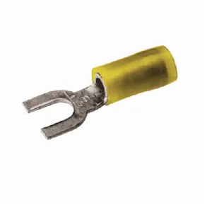 Burndy TN1010LF 12 - 10 AWG #8 - #10 Stud Tin-Plated Nylon Insulated Copper Locking Snap Fork Tongue Terminal Lug Yellow