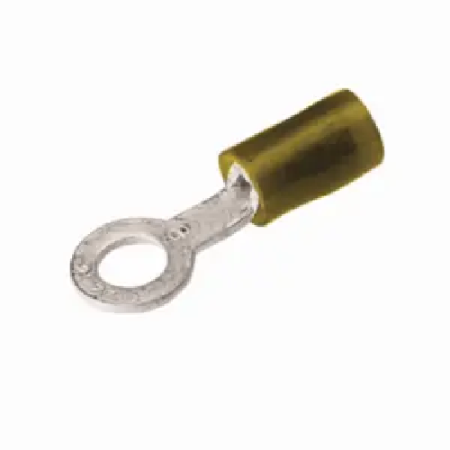 Burndy TN1010 12 - 10 AWG #8 - #10 Stud 1 Hole Tin-Plated Nylon Insulated Shrouded Barrel Copper Ring Tongue Terminal Lug Yellow