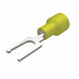 Burndy TN106LF 12 - 10 AWG #4 - #6 Stud Unplated Nylon Insulated Copper Locking Snap Fork Tongue Terminal Lug Yellow