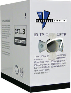 1000' 24 AWG 4 Pairs White Solid UTP CAT3 Cable