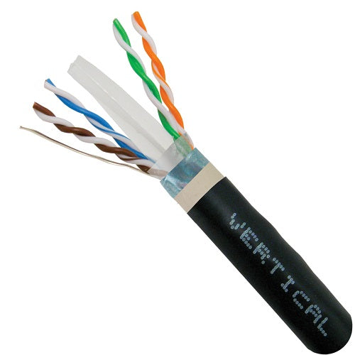 1000' 23 AWG 4 Pairs Black CAT6 F/UTP Direct Burial Solid Bare Copper Outdoor Cable