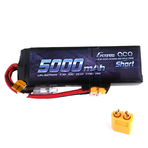 Gens Ace 5000mAh 2S1P 7.4V 50C Short-Size Lipo Battery Pack With XT60 Plug