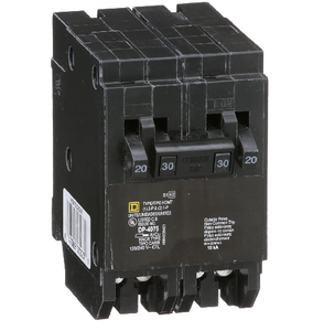 Square D HOMT2020230 2 Pole 30 Amp 1 Pole 20/20 Amp Mini Plug In Quad Tandem Circuit Breaker