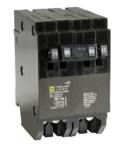 Square D HOMT1515230 2 Pole 30 Amp 1 Pole 15/15 Amp Mini Plug In Quad Tandem Circuit Breaker