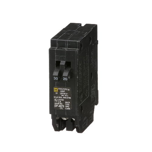 Square D HOMT3020 1 Pole 30/20 Amp 120/240 VAC 10 kA Mini Plug On Quad Tandem Circuit Breaker