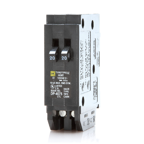 Square D HOMT2020 1 Pole 20/20 Amp 120/240 VAC 10 kA Mini Plug On Quad Tandem Circuit Breaker