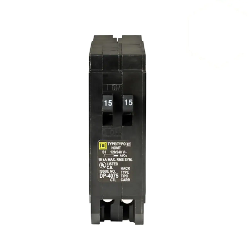 Square D HOMT1515 1 Pole 15/15 Amp 120/240 VAC 10 kA Mini Plug On Quad Tandem Circuit Breaker