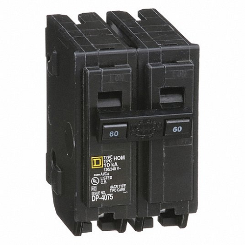 Square D HOM260 2 Pole 60 Amp 120/240 VAC 10 kA Mini Plug On Circuit Breaker