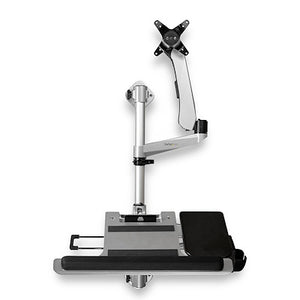 Wall Mount Workstation Articulating Standing Desk w Ergonomic Height Adjustable Monitor Arm & Padded Keyboard Tray