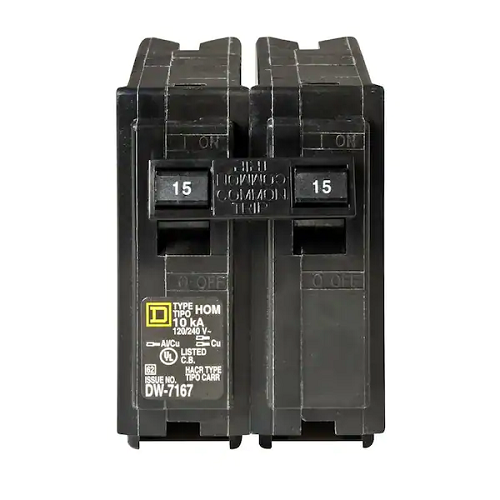 Square D HOM215GFI 2 Pole 15 Amp 120/240 VAC 10 kA Plug On Circuit Breaker