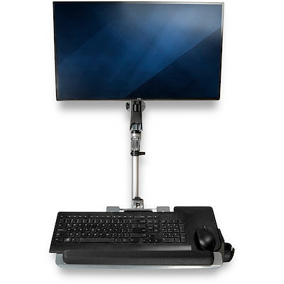 Wall Mount Workstation Articulating Standing Desk w Ergonomic Height Adjustable Monitor Arm & Padded Keyboard Tray