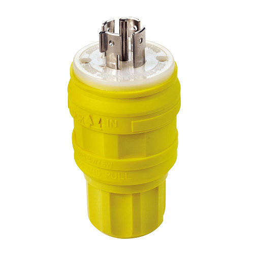 Leviton 28W81 NEMA L21-30P Locking Plug 30 Amp 120/208V AC 3 Phase Y 4-Pole 5-Wire Wetguard Ground Yellow