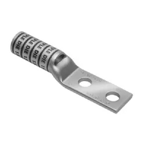 Burndy YAZV2C2NT14E2FX 2 AWG 1/4" Stud 2 Hole Inspection Window Long Barrel Copper Terminal Lug