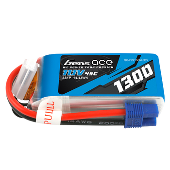 Gens Ace 1300mAh 3S1P 11.1V 45C Lipo Battery Pack With EC3 Plug For RC Plane