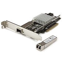 1-Port 10G SFP+ Fiber Optic Network Card with Installed Multimode SFP+ Transceiver (up to 330 m range) Intel Chip