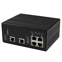 6 Port Unmanaged Industrial Gigabit Ethernet Switch w/ 4 PoE+ Ports and Voltage Regulation Wide-Range 20-57V DIN Rail