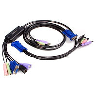 2 Port USB VGA Cable KVM Switch with Audio Single Console in One Cable KVM