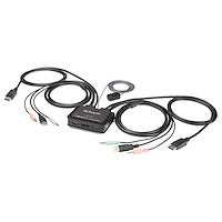 2 Port DisplayPort KVM Switch 4K 60Hz Compact Dual Port UHD DP 1.2 USB Desktop KVM Switch with 4ft Cables & Audio