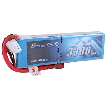Gens Ace 3300mAh 3S1P 11.1V 45C Lipo Battery Pack With Deans Plug