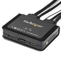 2 Port DisplayPort KVM Switch 4K 60Hz Compact Dual Port UHD DP 1.2 USB Desktop KVM Switch with 4ft Cables & Audio