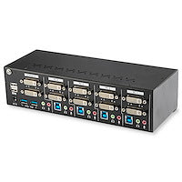 4 Port Dual Monitor DVI KVM Switch Dual Screen Display Compact USB KVM Switch with Integrated USB 3.0 Hub & Audio