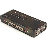 4 Port Black USB KVM Switch Computers With This Complete Kit with Cables and Audio