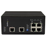 6 Port Unmanaged Industrial Gigabit Ethernet Switch w/ 4 PoE+ Ports and Voltage Regulation Wide-Range 20-57V DIN Rail